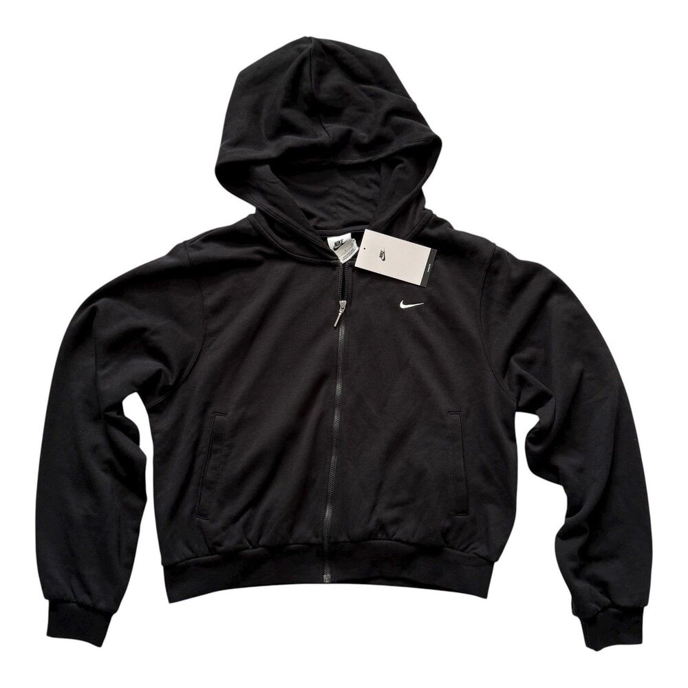 NWT Nike Womens Hoodie Sweatshirt Full Zip Loose Fit Pockets Black with Logo